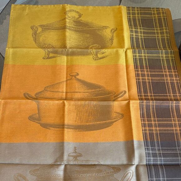 Jacquard Francais NEW Tea Dish Towel Made In France Orange Brown - Picture 1 of 9